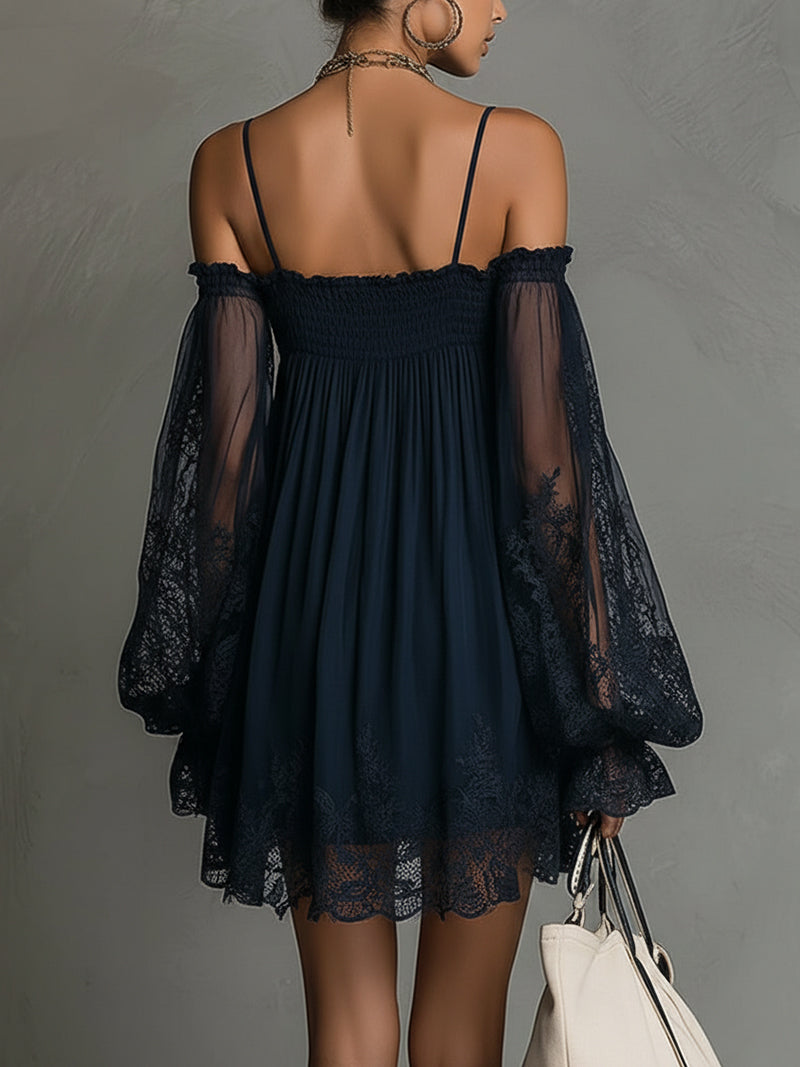 Noemi • Vestido mini en chiffon azul marino