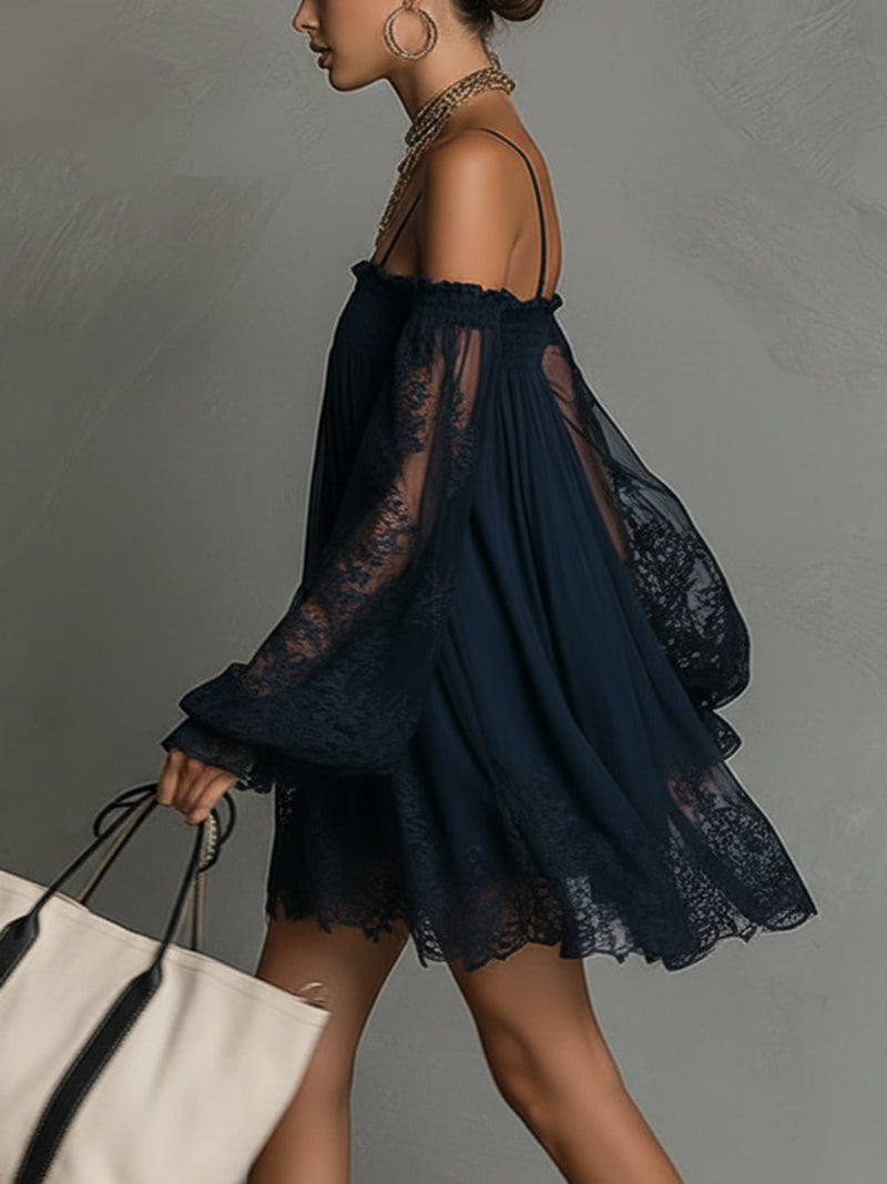 Noemi • Vestido mini en chiffon azul marino