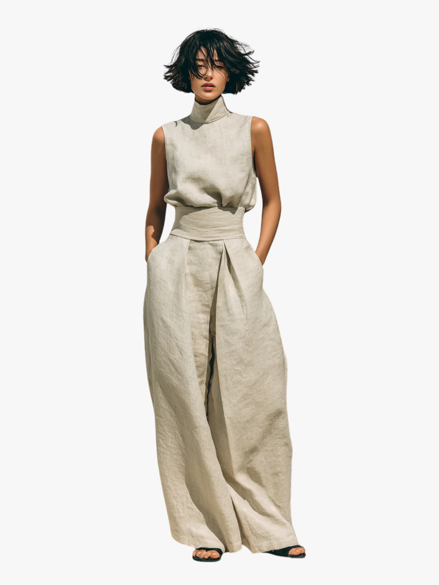 CONJUNTO PANTALÓN ANCHO DE ALGODÓN PARA MUJER