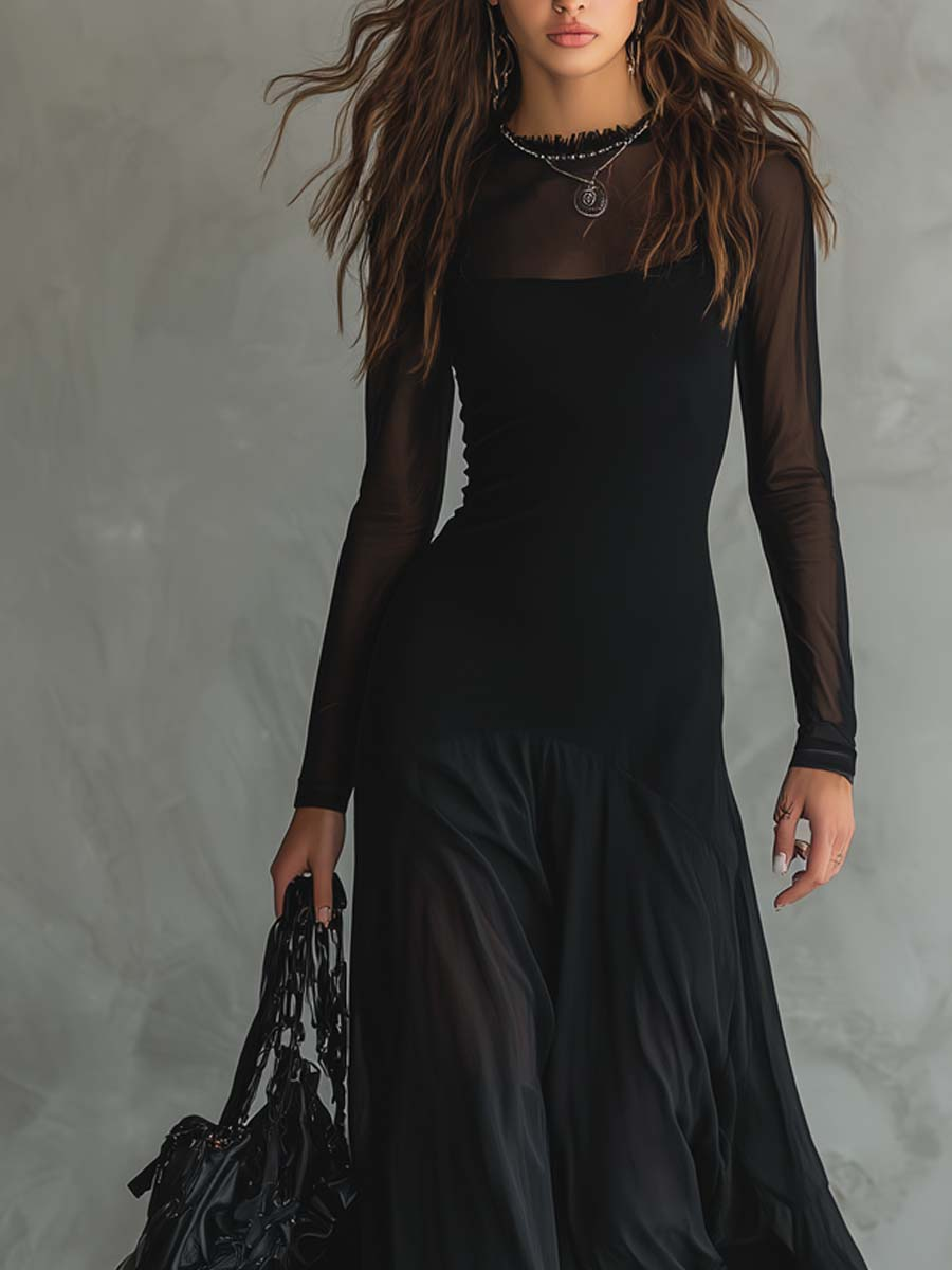 Neroa • Vestido maxi de tul negro con talla amplia