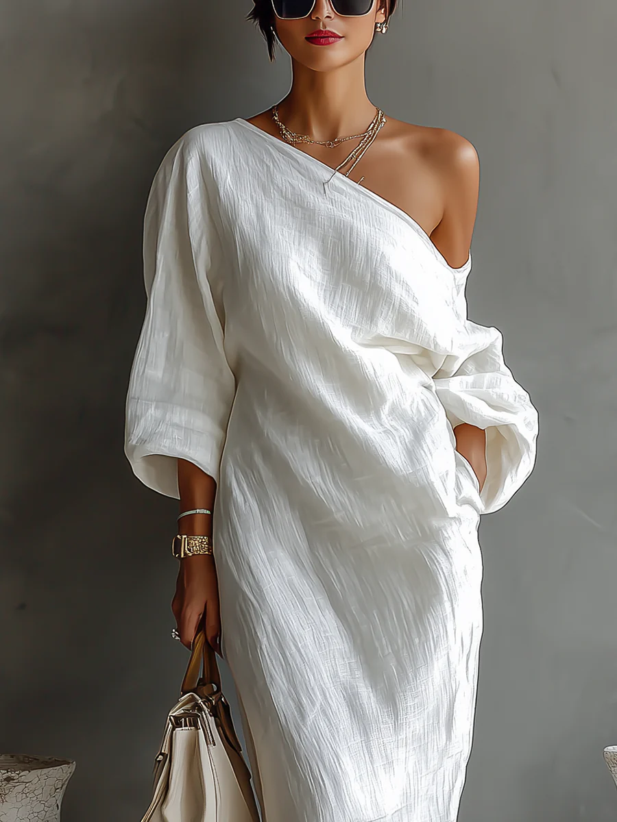 Vestido Maxi Blanco Elegante de Un Hombro