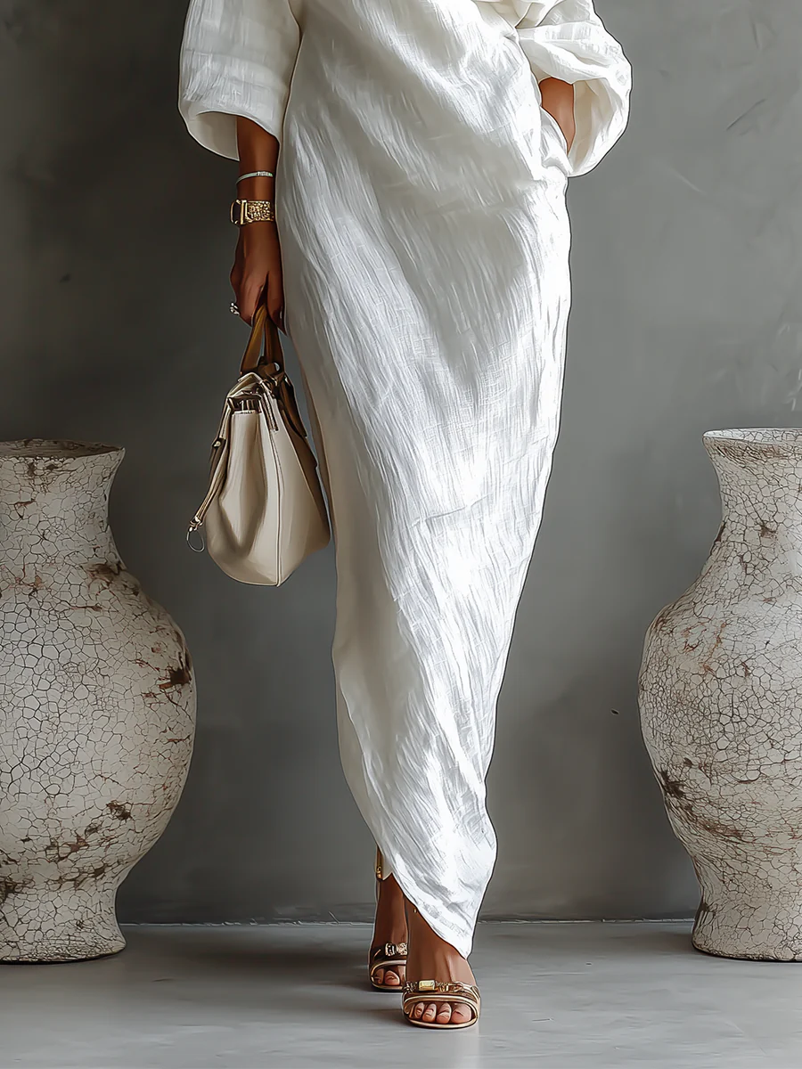 Vestido Maxi Blanco Elegante de Un Hombro