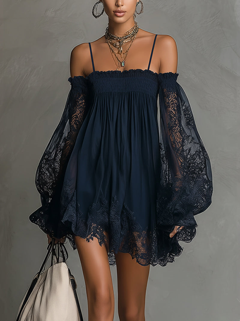 Noemi • Vestido mini en chiffon azul marino