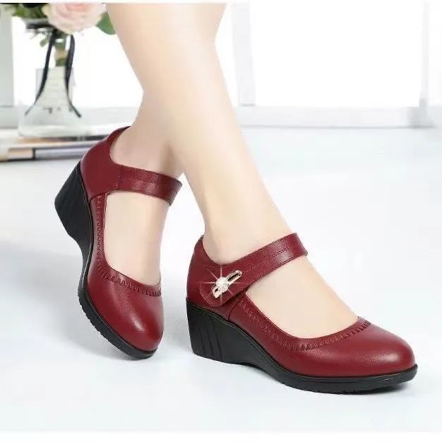 Zapatos de Cuero Suave con Tacón y Suela Antideslizante