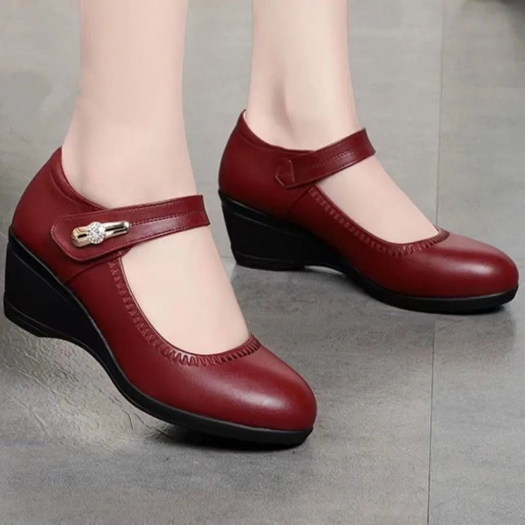 Zapatos de Cuero Suave con Tacón y Suela Antideslizante