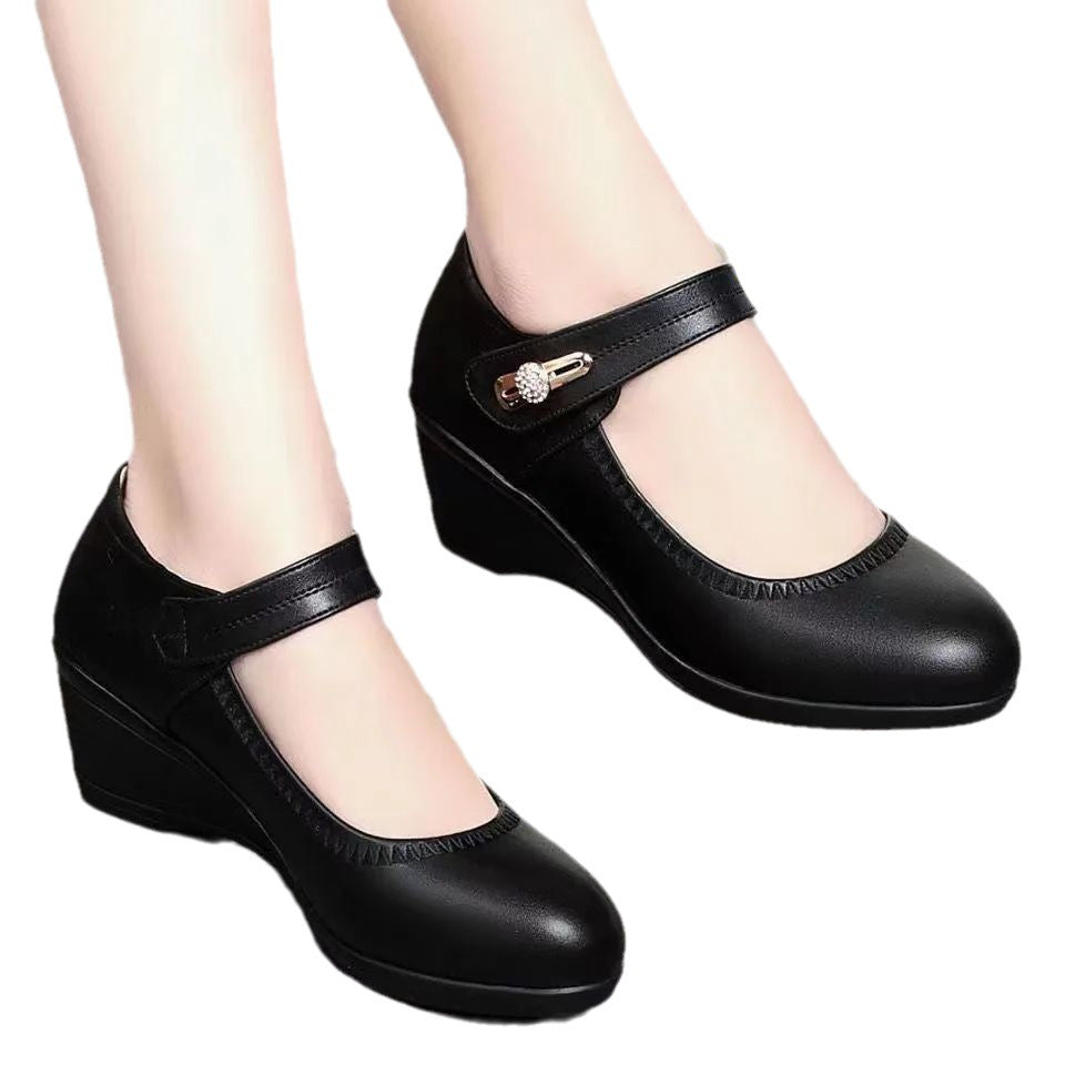 Zapatos de Cuero Suave con Tacón y Suela Antideslizante