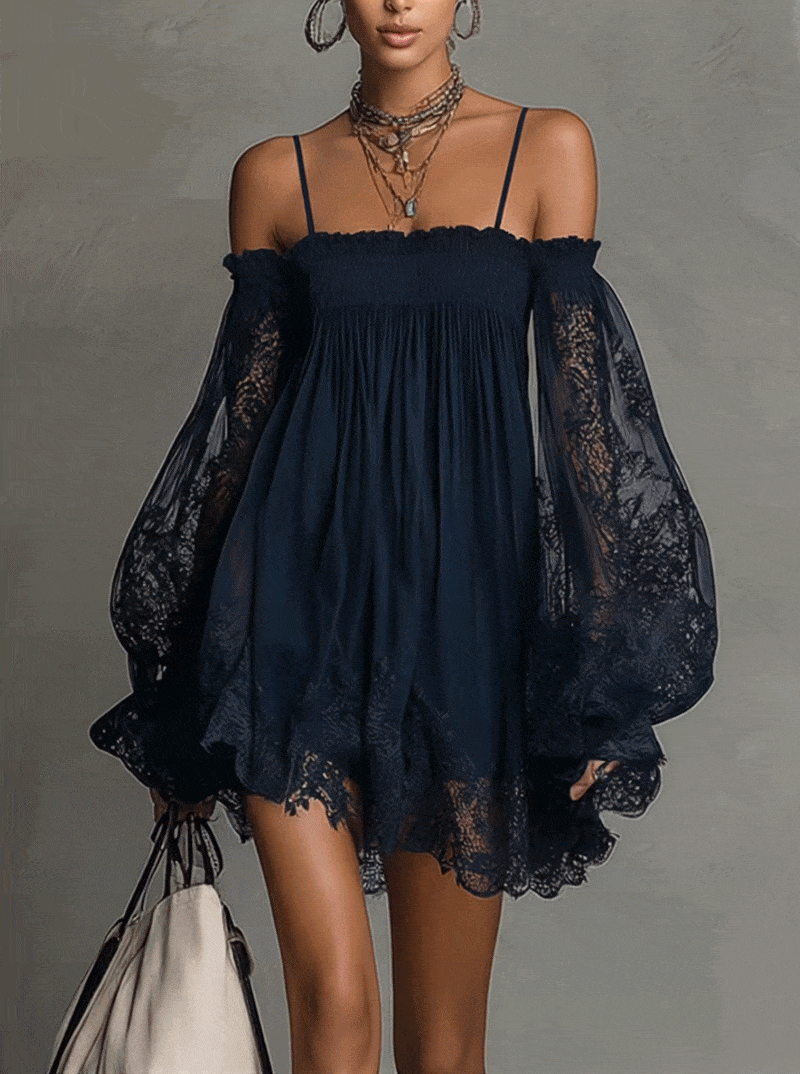 Noemi • Vestido mini en chiffon azul marino